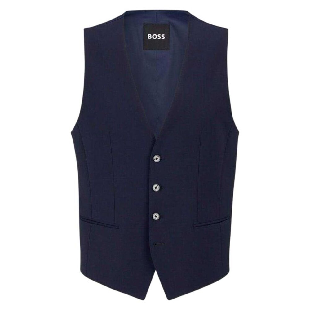 Boss Mens Textured Slim Sleeveless Vest / Navy